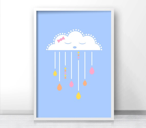 Girl Nursery Art Print Cloud Nursery Wall Art Baby Girl