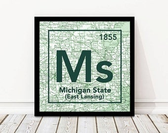 Michigan State University Spartans East Lansing Michigan Vintage Periodic Map UNFRAMED ART PRINT, Christmas gift for her, Christmas ideas