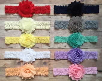 Baby Girl headband, Lace baby Headbands, Newborn Headband, Shabby Chic Headband, Headband Set, Baby Headbands, Baby shower gift
