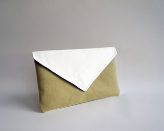 Vegan handbag, Green faux leather clutch bag, Evening bag, Fabric envelope bag, Green suede leather bag, Clutch purse,Pochette verte