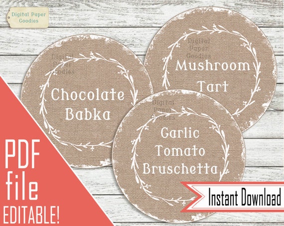 Rustic Custom Tags Round labels Printable Tags Editable
