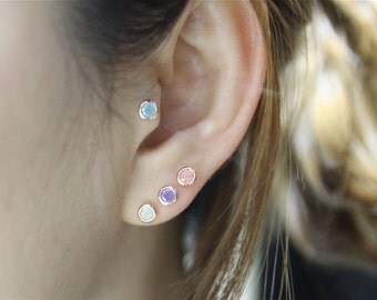 Round CZ Earrings,Delicate Rose Gold Earrings,Lovely Gold Stud,Solid 14k Gold Earrings,For Her,for Mom,Gift Ideas,Christmas gift,From Korea