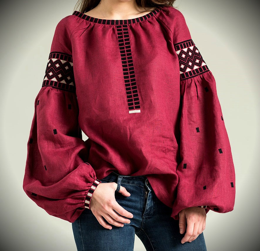 Ukrainian Embroidered Blouse - Lace Henley Blouse