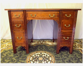 Restored 1940's Mahogany Desk 7 Drawer