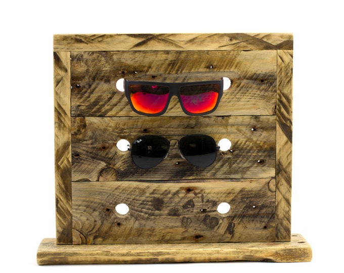 3ct Sunglasses Display Case Storage Holder Organizer  Glasses Rack Wood Reclaimed Wood