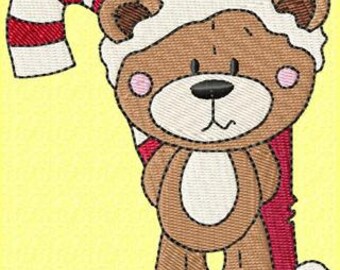 Cocoa Teddy and his candy cane machine embroidery design
