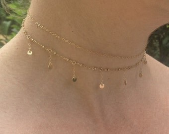 Dangle necklace, bohemian, gypsy jewelry, necklace choker set, charm necklace, layering necklaces, dangling necklace, statement chokers