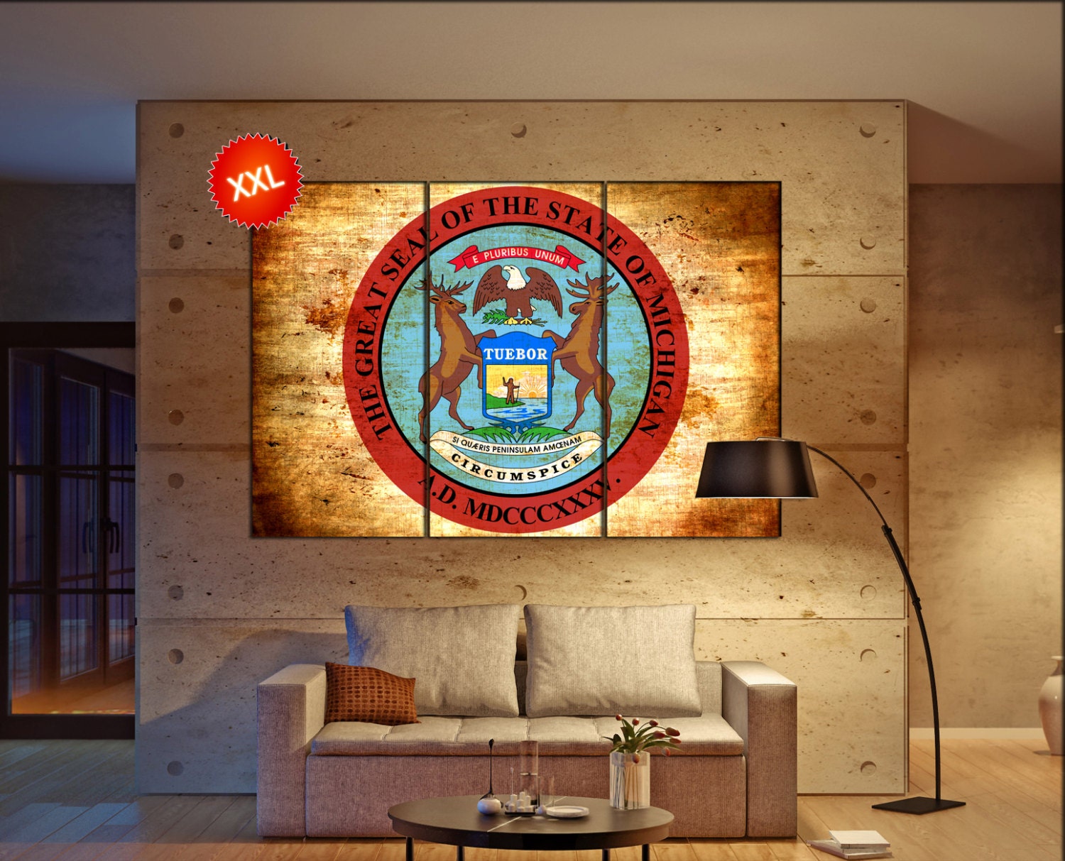 Michigan Wall Art michigan seal flag state flag wall art canvas print seal of Michigan Wall Art michigan seal flag state flag wall art canvas print seal of