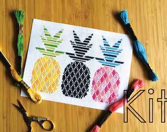Cross stitch kit, modern cross stitch kit, #etsygifts, counted cross stitch kit, cross stitch mini kit, electric pineapples