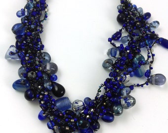 Cool Blue Glass Cluster Bead Necklace