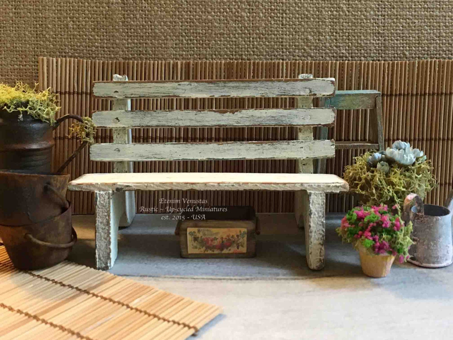 Miniature Garden Bench White Rustic Bench 112 Scale