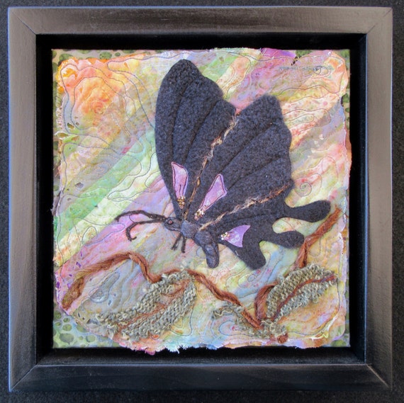 Items similar to Butterfly Art Quilt, Framed Fiber Art, Nature Quilt