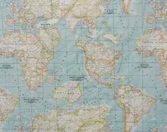 World map fabric, craft fabric, America, Africa, Europe, Asia, half a yard