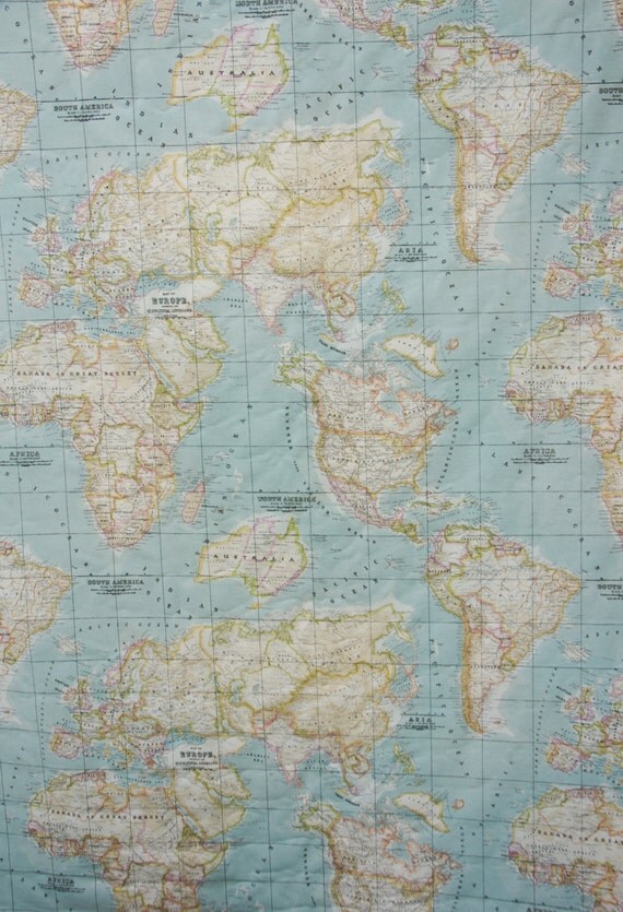 World Map Fabric Craft Fabric America Africa Europe Asia