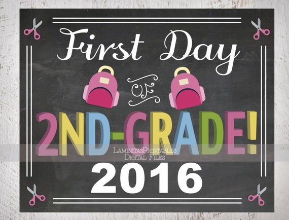 First day of 2nd grade sign girl chalkboard printable first