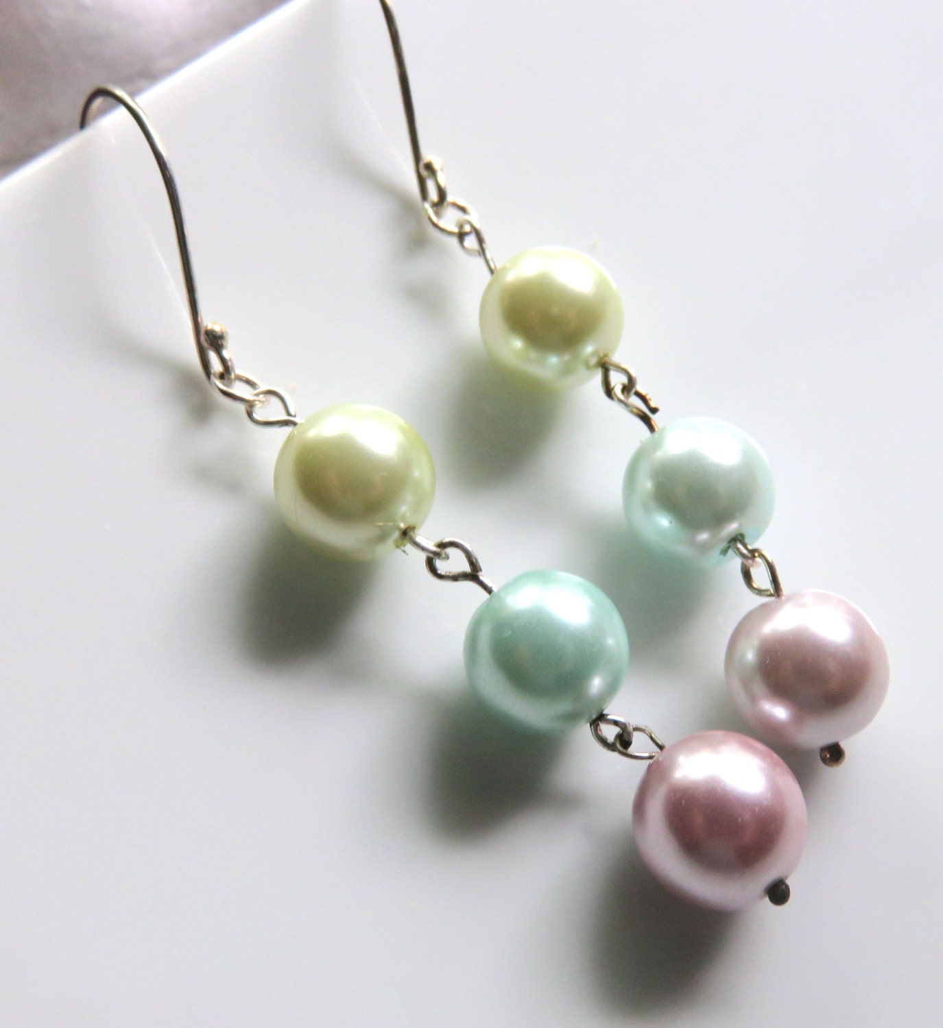 Pastel Pearl Dangle Earrings Long Glass Pearl by JemsbyJBWeddings