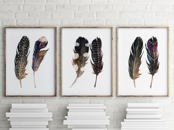 Watercolor art Boho print Feather print Printable art