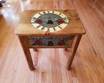 Guns-N-Roses Side Table, Guns & Roses, GNR, G-N-R, Living Room Table, Unique Furniture, Rock Memorabilia, Appetite for Destruction, Table