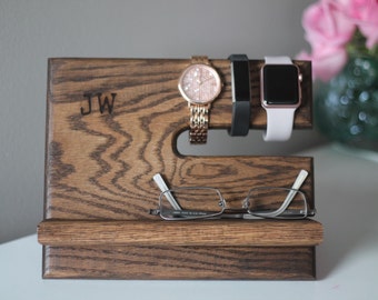 Oak Nightstand Valet | Wooden Phone Stand | Phone Charging Dock | Wood Docking Station | Personalized Phone Stand| Father's Day