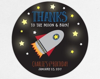 Space Favor Tag, Space Favor Label, Space Stickers, Birthday Favors, Boy Favors, Rocket Ship, Outer Space, To the Moon and Back, Blast Off