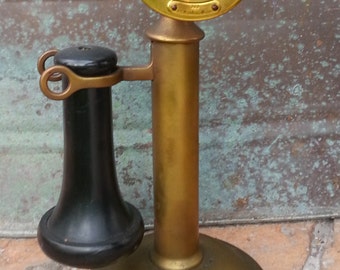 Antique Candlestick Telephone - Brass and Bakelite Western Electric