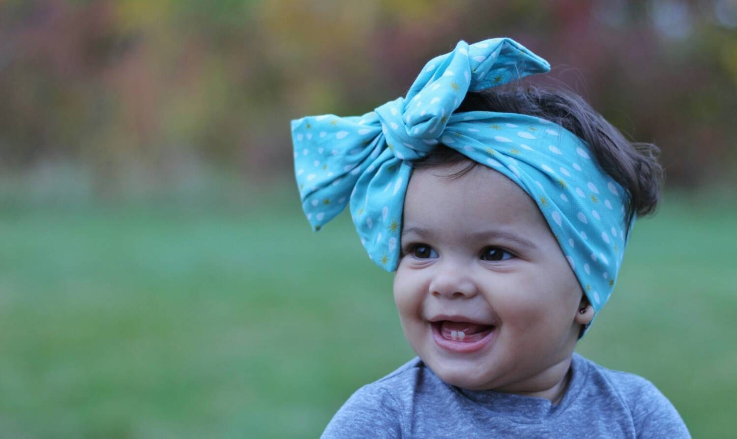 Baby head wrap Baby Girl headband blue and white head wrap