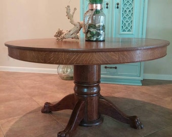 Antique Round Dining Table Tiger Oak Claw Foot Pedestal