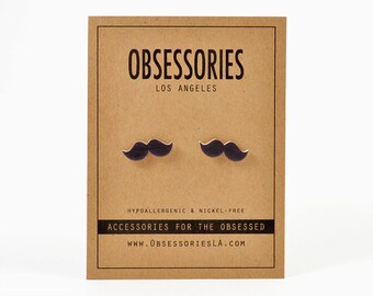 Black Mustache Earrings Stud Earrings Post Mustache Jewelry Mustache Accessories Mustache Gift Idea Movember Beard Quirky Kitschy Kitsch