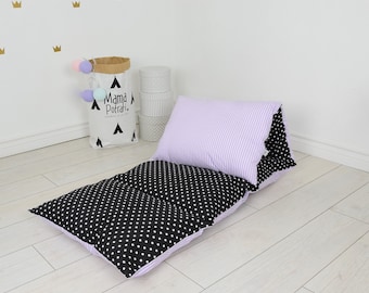 pillow bed baby nap mat sleeping bed sleepover toddler nap mat cotton mat sleeping mattress bedding riversable double sided- Purple Night