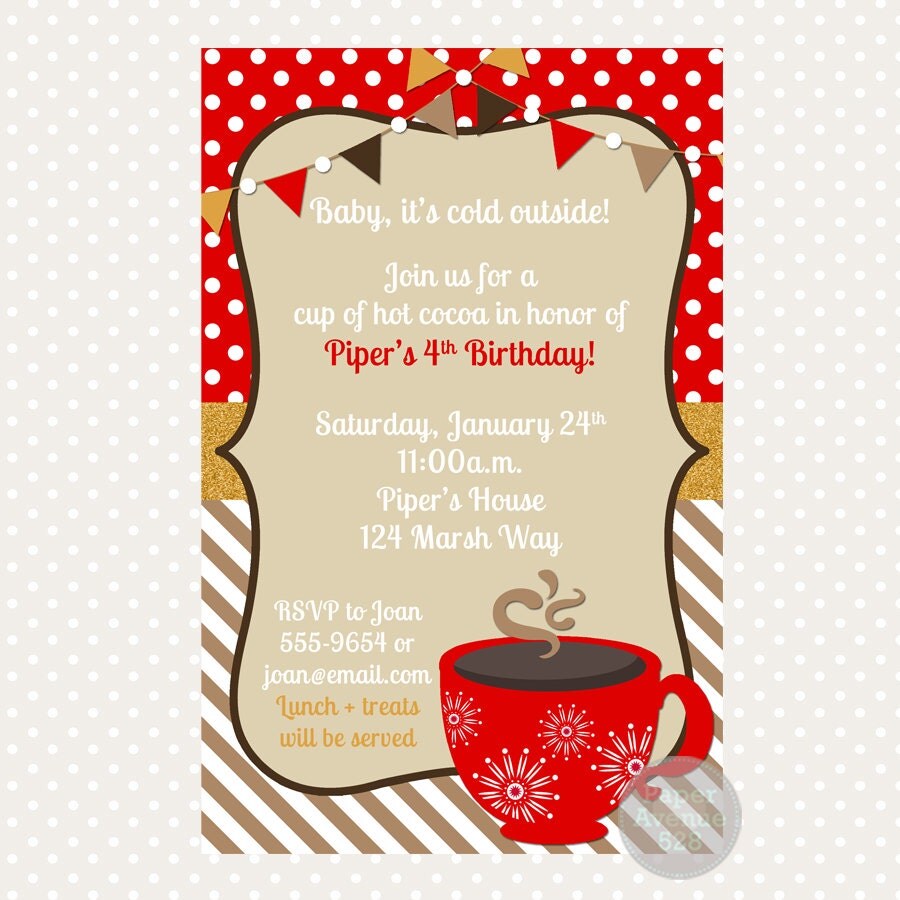 Hot Cocoa Bar Birthday Invitations Premade by PaperAvenue528