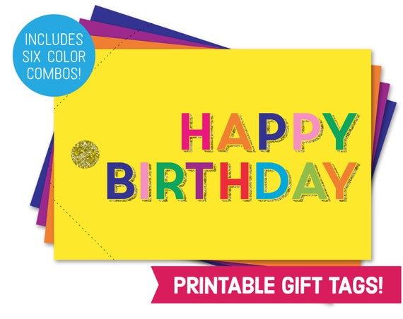 Happy Birthday Card Printable Gift Tag Bundle