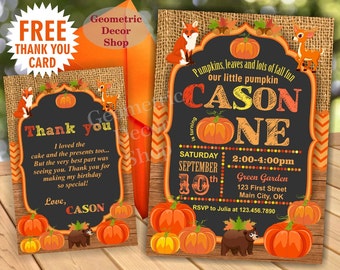 Pumpkin first birthday invitation Halloween birthday 1st fall birthday invitation invite pumpkin 1st first rustic burlap BFall5