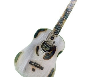 Guitar - Decorative Musical Instrument - Polished & Torched Steel - 40" High