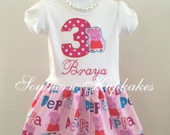 Peppa Pig Dress Pink Custom Girls 2pc With Hair Bow Birthday Boutique Pageant Infant Toddler Girls New NickJr Casual Wear 1st 2nd 3rd 4th
