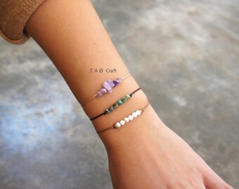 Minimalist Amethyst Gemstone Boho Bracelet // Lucky Charm // with Natural semi-precious Amethyst crystals