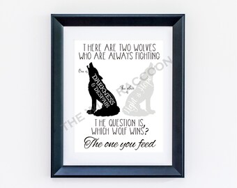 Tomorrowland Quote, Two Wolves, Light and Hope, Wolf, Inspirational Quote, Teen Room, Typography Art, Playroom, Instant Digital Download