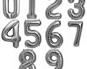 Jumbo Silver Number Balloons/ XL Silver Number Balloons/ 34" Silver Number Balloons/ Large Silver Letter Balloons/ Party Number Balloons