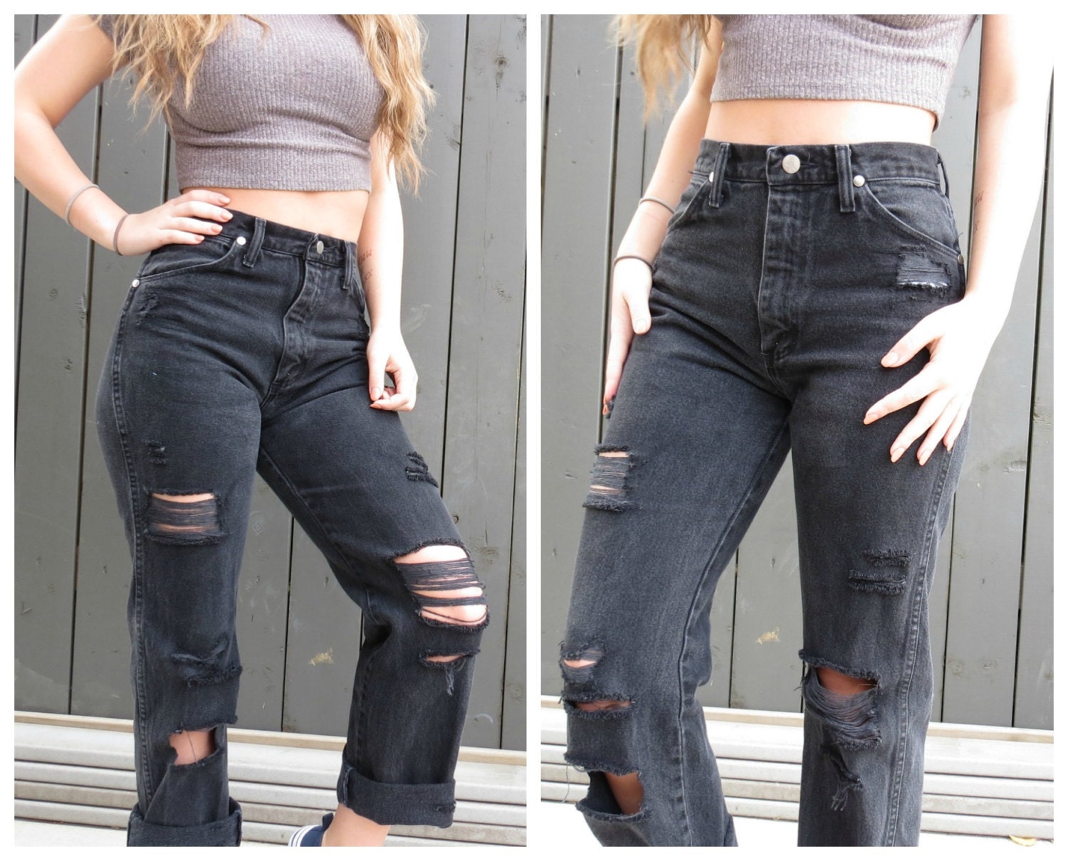 high waisted distressed boyfriend jeans