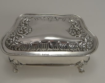 Pretty Antique English Sterling Silver Jewelry Box - 1902
