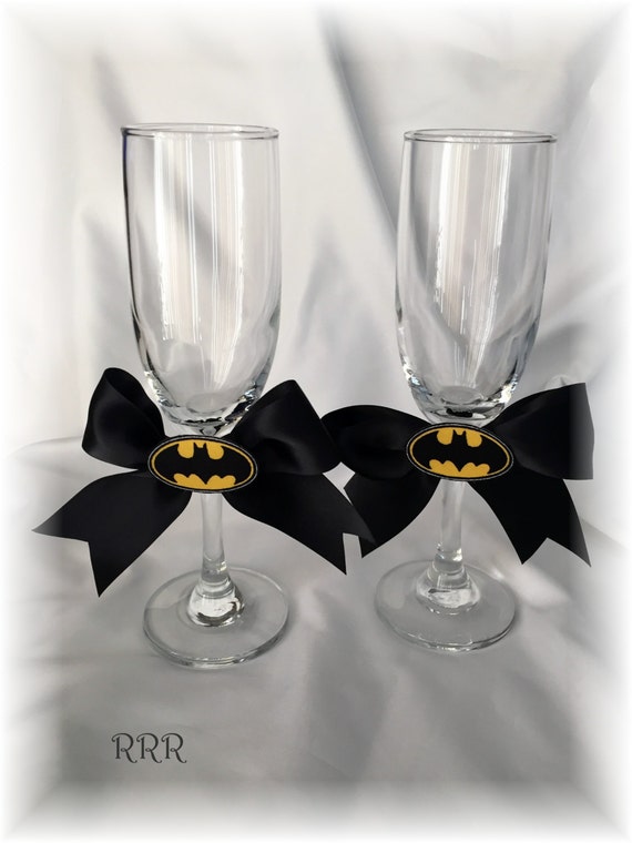 Batman Wedding Toasting Wine Flutes Glasses Black And Yellow