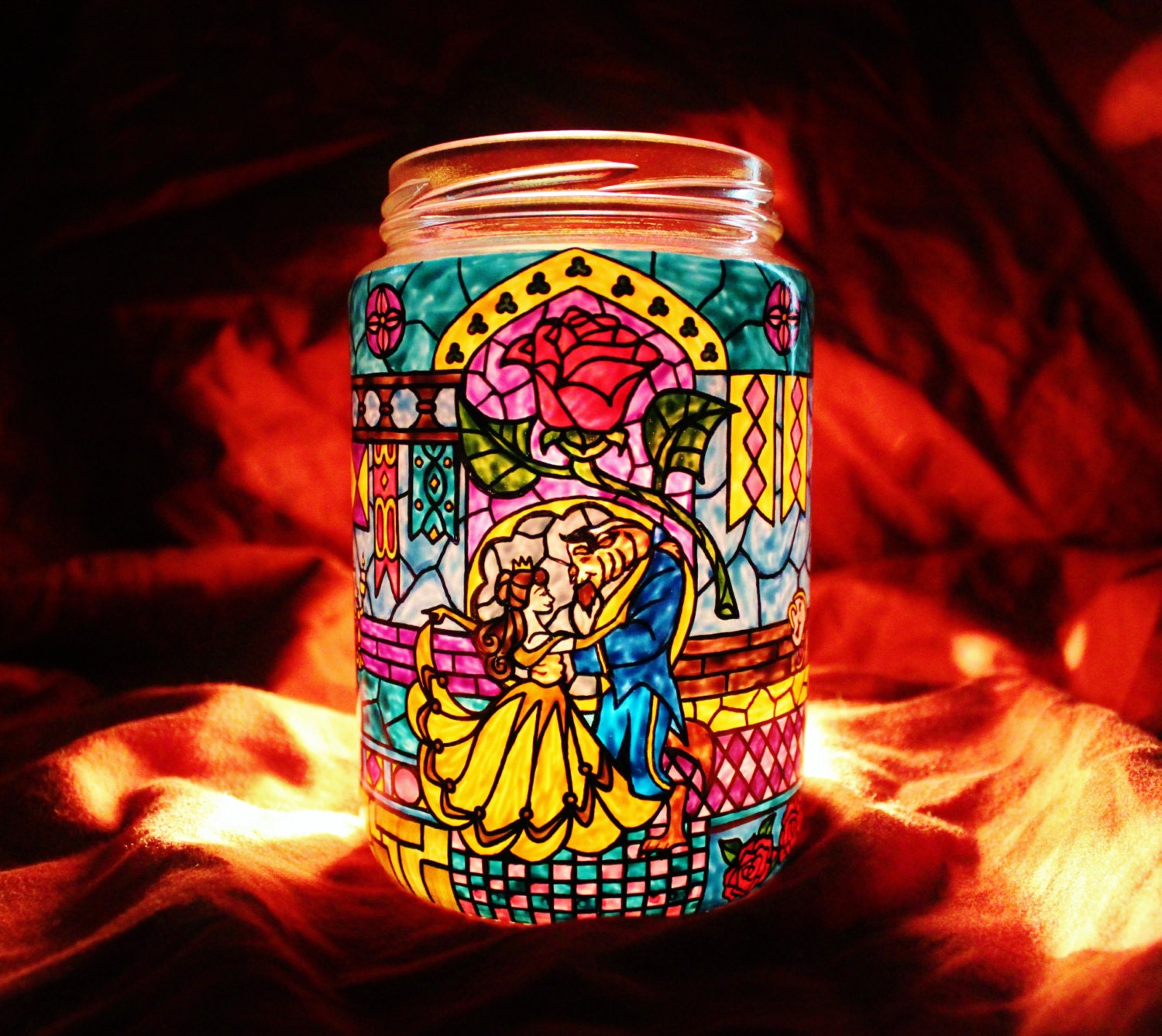 Beauty and the Beast Stained Glass Candle Jar Disney