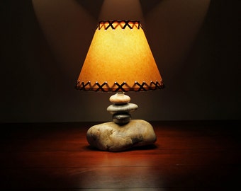 New Lower Price...Set of 2...Rustic Cabin/Lodge Style Lamp...The Clearwater Small Stone Lamp w/ Parchment Shade