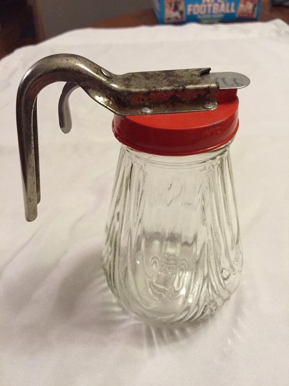 Vintage Syrup Dispenser Glass Dispenser Metal Screw on Lid