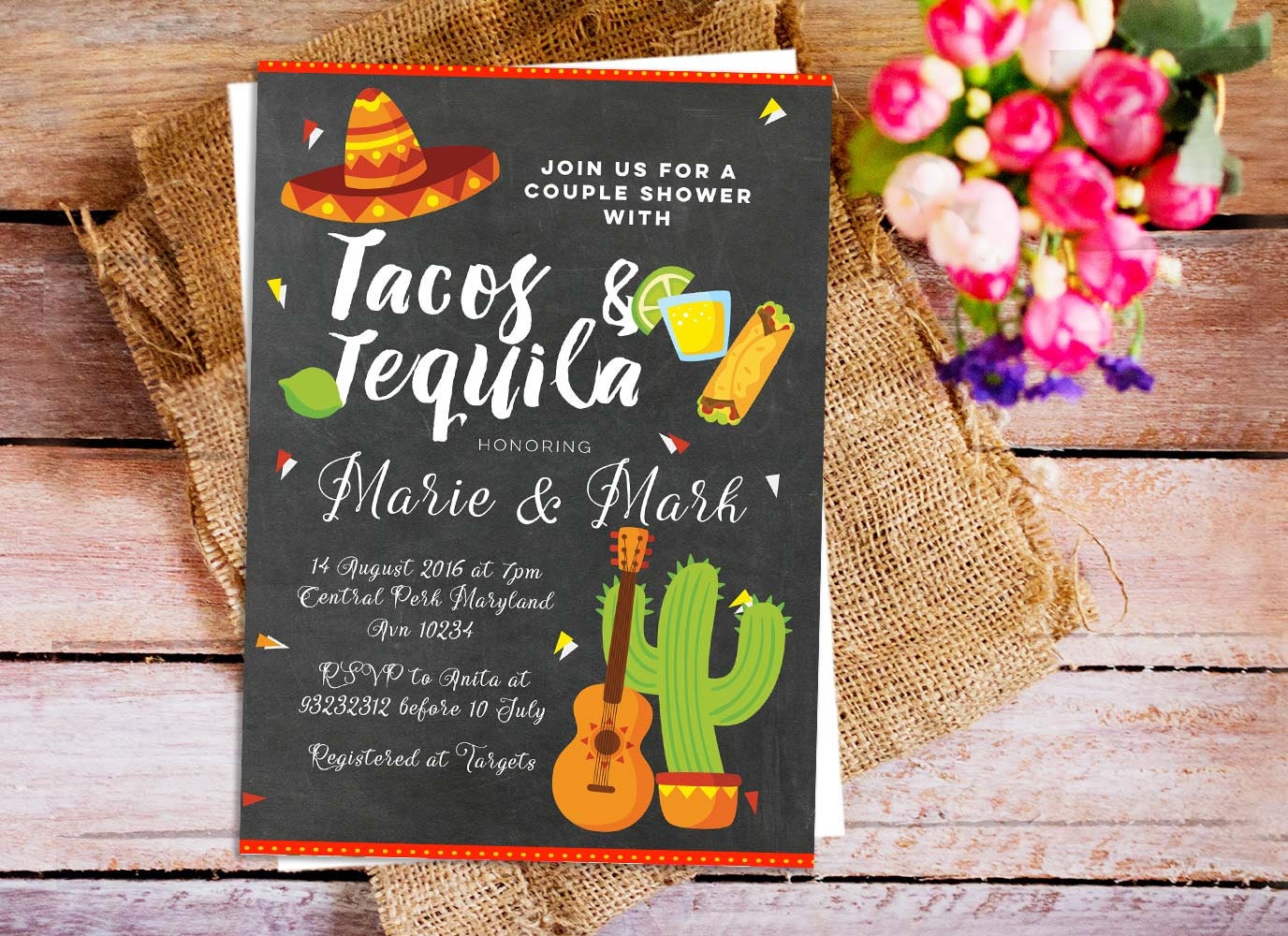 chalkboard Fiesta Tacos and Tequila couple Shower mexican