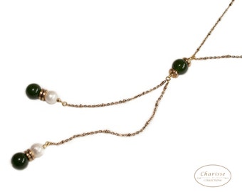 Marshmallow Pearls with Jade Necklace