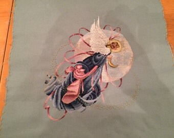 Hand sewn cross stitch picture 'Blue Moon Angel'