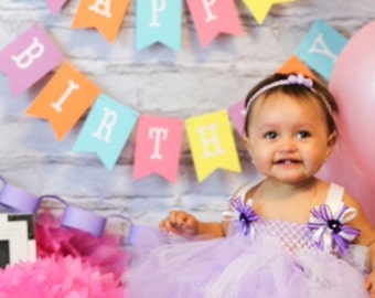 Girl Birthday Banner. Happy Birthday Banner Girl. Spring Birthday Banner.