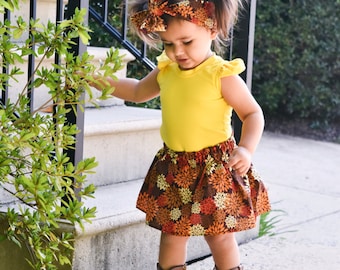 Brown floral skirt -Fall Flavor - baby skirt -toddler skirt- Headwrap- head band-bloomers