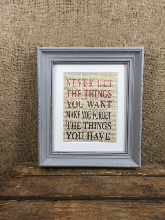 GREY WALL ART / Framed Inspirational Life Quote / Vintage Dictionary Page Print / Word Art Gift / Framed Grateful Life Gift / Red Art Print