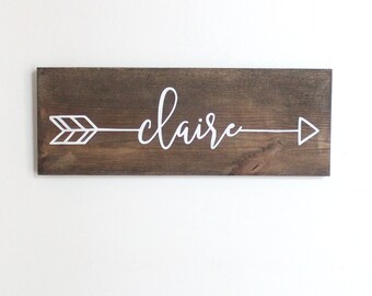 Arrow Name Sign, Wood Arrow Wall Art, Wood Arrow Decor, Wood Arrows, Woodland Nursery Decor, Rustic Name Sign, 15" x 5.5"